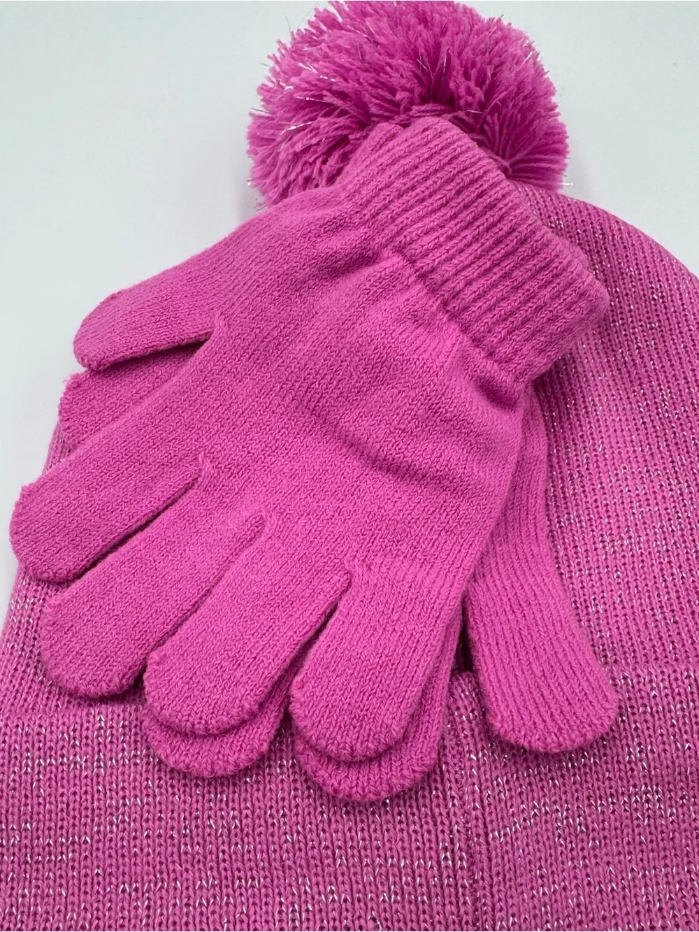 Hello Kitty Kids Pink Pom Beanie and Gloves Set NWT